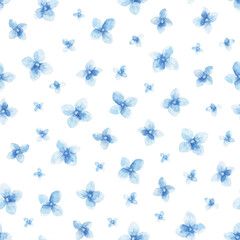 Pattern with hydrangea flowers. watercolor seamless texture with blue flowers on white background....