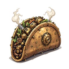 Naklejka premium Steampunk Taco: A Culinary Masterpiece of Gears and Gastronomy