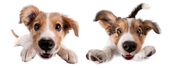 Two playful puppies with joyful expressions, capturing innocence and boundless energy.