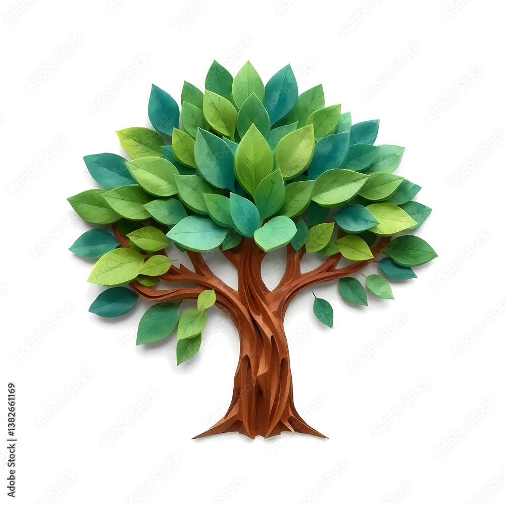 Fototapete a digital illustration of a tree of life symbol, a root within a circle, rendered in layered paper c