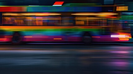Blurred Bus in Motion at Night
