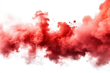Dynamic red paint splash creating an artistic explosion against a pristine white backdrop in a moment of vibrant expression