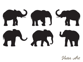 elephant collection, set of elephant silhouette vector illustration on a white background