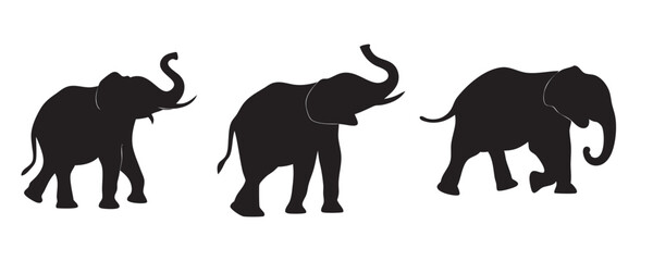 elephant collection, set of elephant silhouette vector illustration on a white background