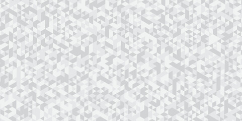 Geometric white and gray background seamless mosaic and low polygon triangle texture wallpaper. Triangle shape retro wall grid pattern geometric tile vector square mosaic design.