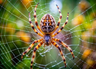 Fototapeta premium European Garden Spider on its Web, Close-up Macro Photography, Rule of Thirds Composition
