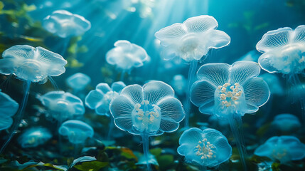 Underwater flower-like creatures