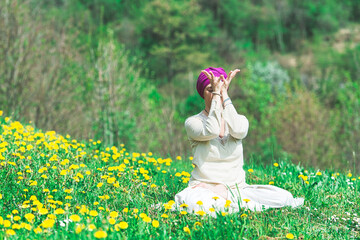 Lonely yoga practice, a girl