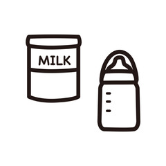 シンプルな粉ミルクと哺乳瓶のアイコンセット