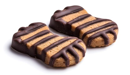Two chocolate-striped cookies, shaped like animal paws