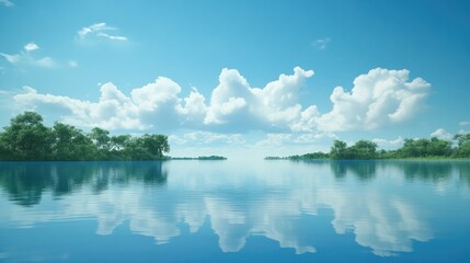 A sky so clear and blue it appears endless above a tranquil forest