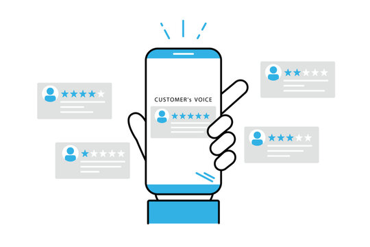 スマートフォン上で述べられた顧客の評価を表したイメージイラスト