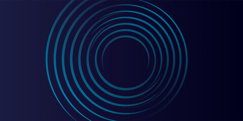 Dark blue abstract vector background with bright and elegant glowing circle lines, 3D cover of business presentation banner or night party.