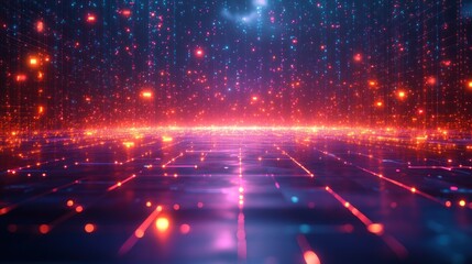 Cyberpunk Grid: Digital Rain and Neon Lights