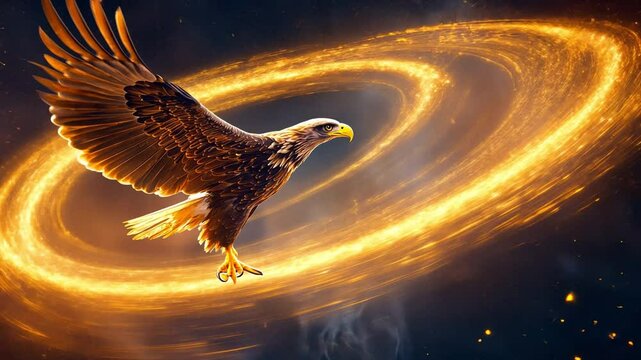 Soaring Eagle: An impressive eagle soars gracefully against a dynamic backdrop of glowing celestial energy, epitomizing freedom and power.