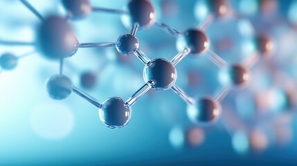 Microscopic view of molecular structure showcasing spherical atoms and interconnected bonds in a scientific setting
