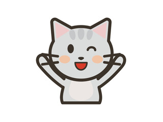 笑顔でバンザイをするかわいいねこちゃんの上半身イラスト