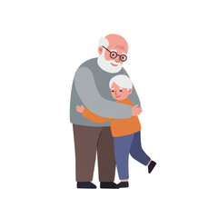 Grandfather gently embracing granddaughter, standing together heartwarming moment, family closeness and support, togetherness and love for birthday greeting card