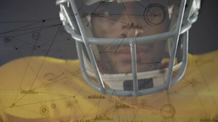 American football player wearing helmet with data processing animation overlay - Powered by Adobe
