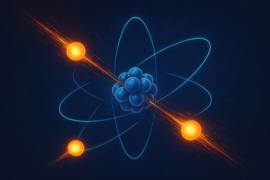 Explosive atomic reactions and particles in futuristic scientific style