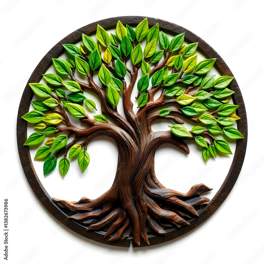 Fototapete a digital illustration of a tree of life symbol, a root within a circle, rendered in layered paper c