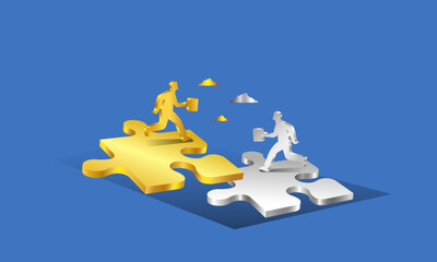 Business development concept. Meeting of two businessmen, conclusion of contracts, joint business development. Vector image
