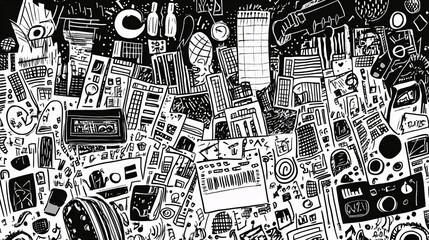 A chaotic visual art composition comprising of many detailed elements