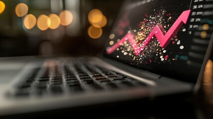 Analyzing financial trends digital workspace data visualization modern office close-up growth insights