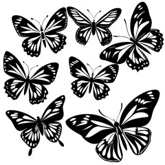 Butterflies silhouette black background on white Background Butter fly design