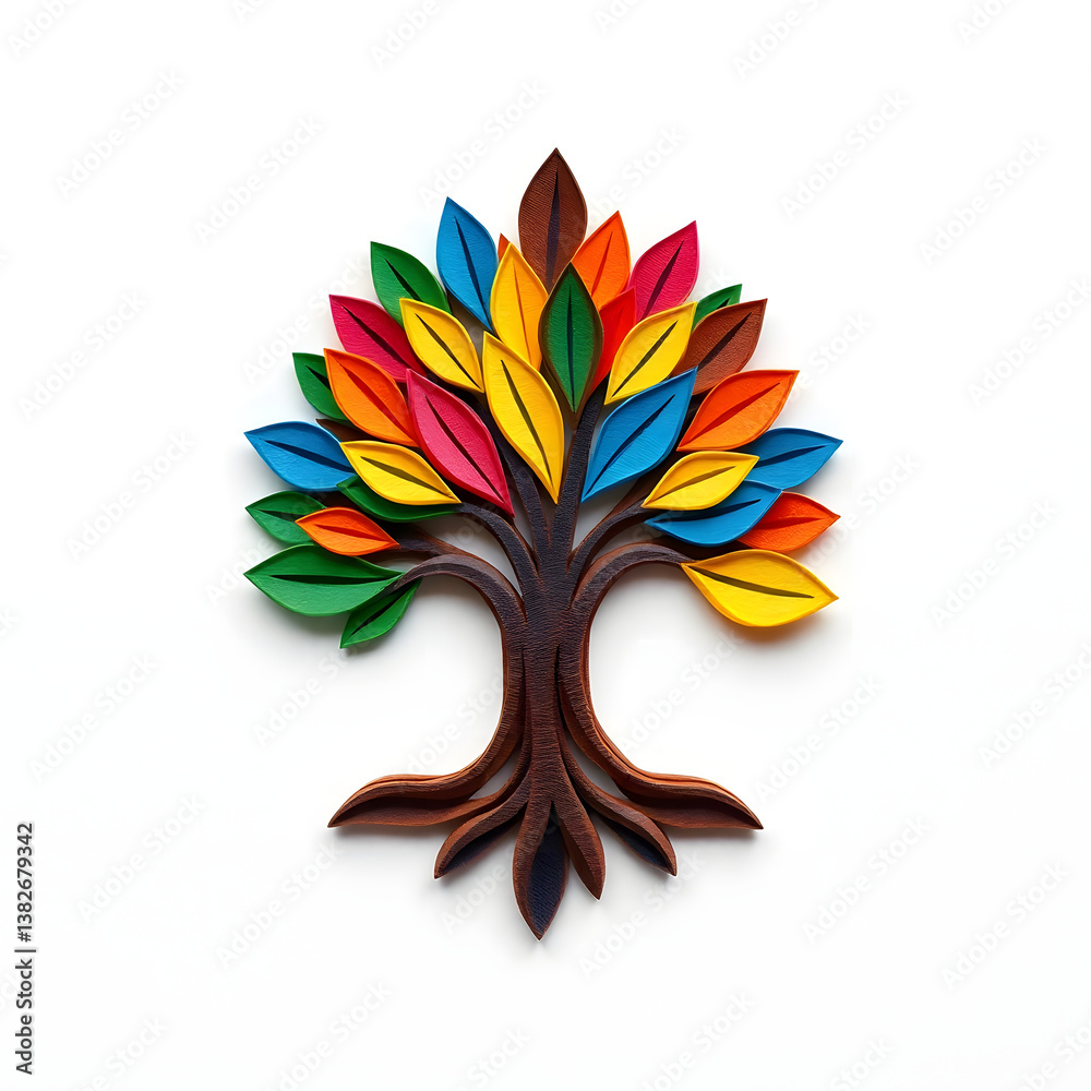 Fototapete a digital illustration of a tree of life symbol, a root within a circle, rendered in layered paper c