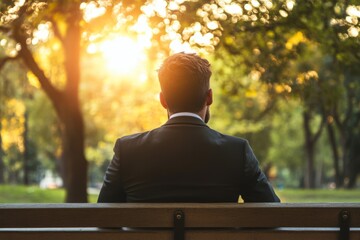 businessman sitting on a bench in park