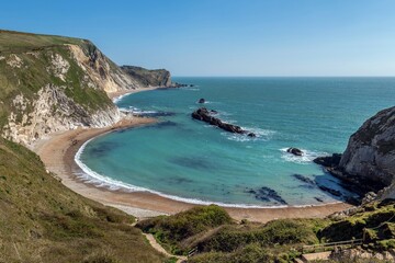 Fototapeta premium An aerial view of Man O'War beach in Dorset UK