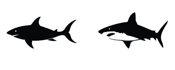 Black shark silhouette collection, set of shark silhouette vector illustration on a white background