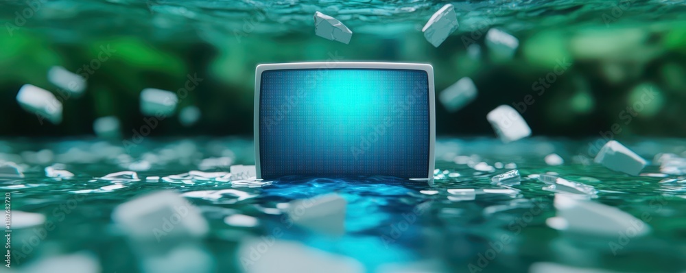 Fototapete Drowning technology a computer monitor submerged in water abstract concept digital environment isolated perspective