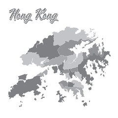 Hong Kong Map Shadow Color on White Background. Vector illustration. Map of Hong Kong in administrative regions.