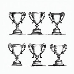 Set of golden cup trophy isolated on white background