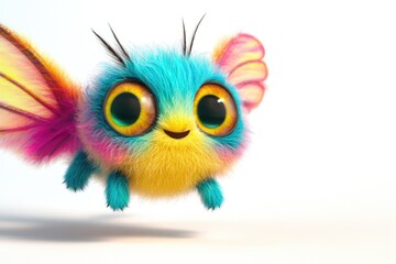 Fototapeta premium Adorable fluffy creature with vibrant wings, large eyes, and a cheerful expression.