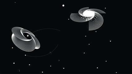 Black hole with disc of plasma eating dying star in space. Supermassive singularity in core off a galaxy, with lines . Event horizon .Spiral galaxies . Vector illustration © miloje