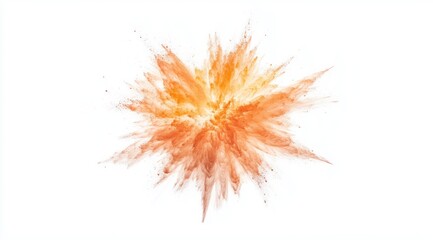 Fiery orange powder explosion against a stark white backdrop, bursting with energy and abstract beauty. A vibrant display of color and texture.