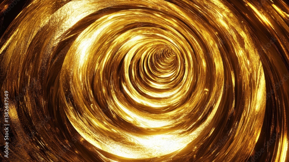 Poster a luxurious, shiny gold tunnel spirals into the distance, with a gleaming metallic texture and smoot