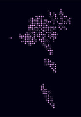 Faeroe Islands, shape of the country build of colored cells. Digital style map of the Faeroe Islands on dark background. Small size circle blocks. Amazing vector illustration.
