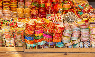 Vibrant Rajasthani Bangles at Pushkar Market - A Cultural Delight, India