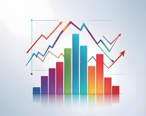 Financial Success and Market Growth - 3D Analytics Illustration, Colorful 3D Bar Chart with Upward Arrow - Business Growth Concept, Rising Graph with Increasing Trend - Economic and Sales Performance