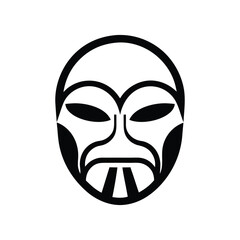 Monochromatic Tribal Mask Design with Symmetrical Features and Bold, Graphic Lines