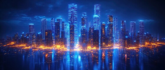 Obraz premium Neon Cityscape: A Futuristic Metropolis at Night