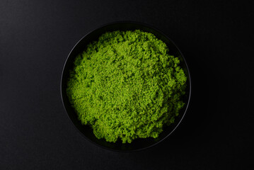 Wolffia or watermeal on black background, Healthy edible small aquatic plant high protein and fiber