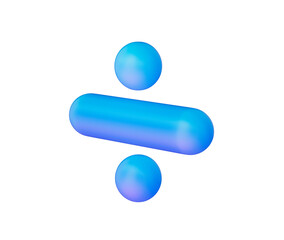 A sleek division symbol with a smooth, matte blue finish and soft lighting.. 3d illustration