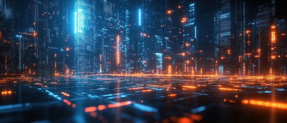 Futuristic Cityscape: Neon Lights and Digital Architecture