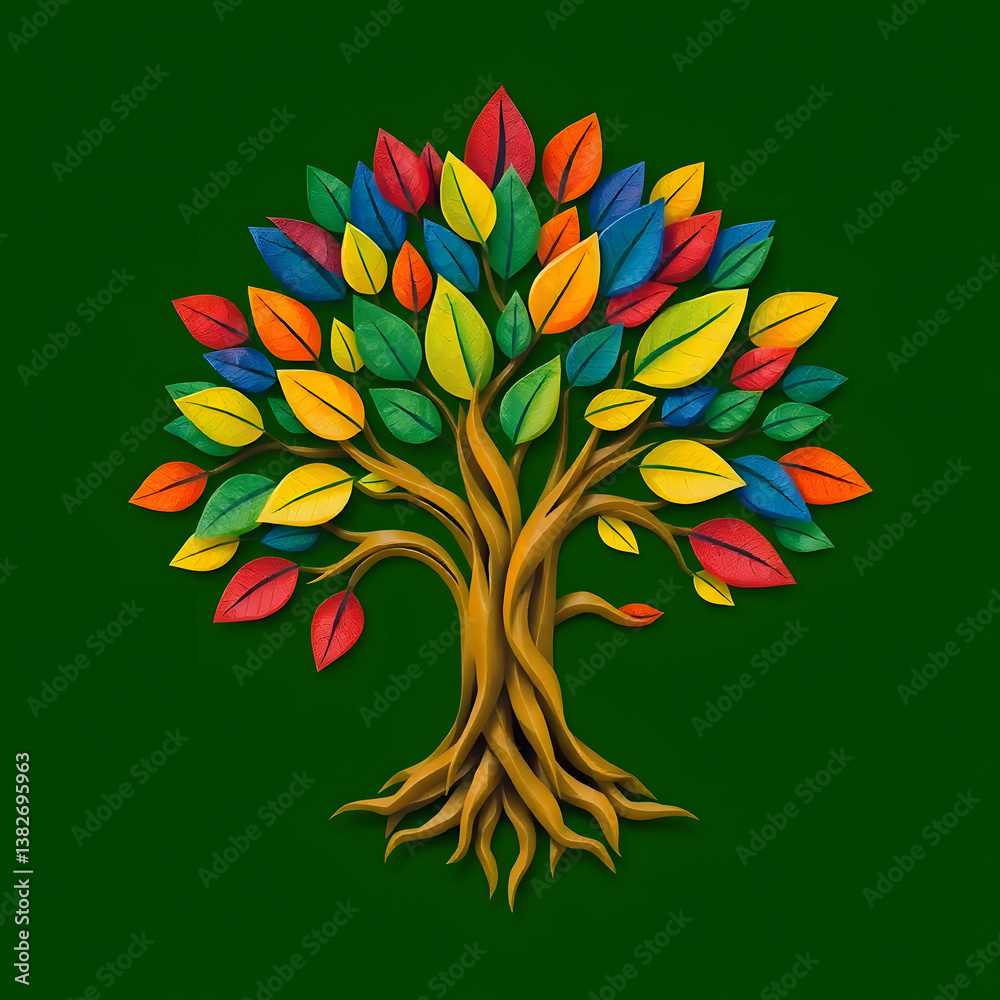 Fototapete a digital illustration of a tree of life symbol, a root within a circle, rendered in layered paper c