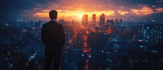 Plakat Businessman Vision: A City at Sunset